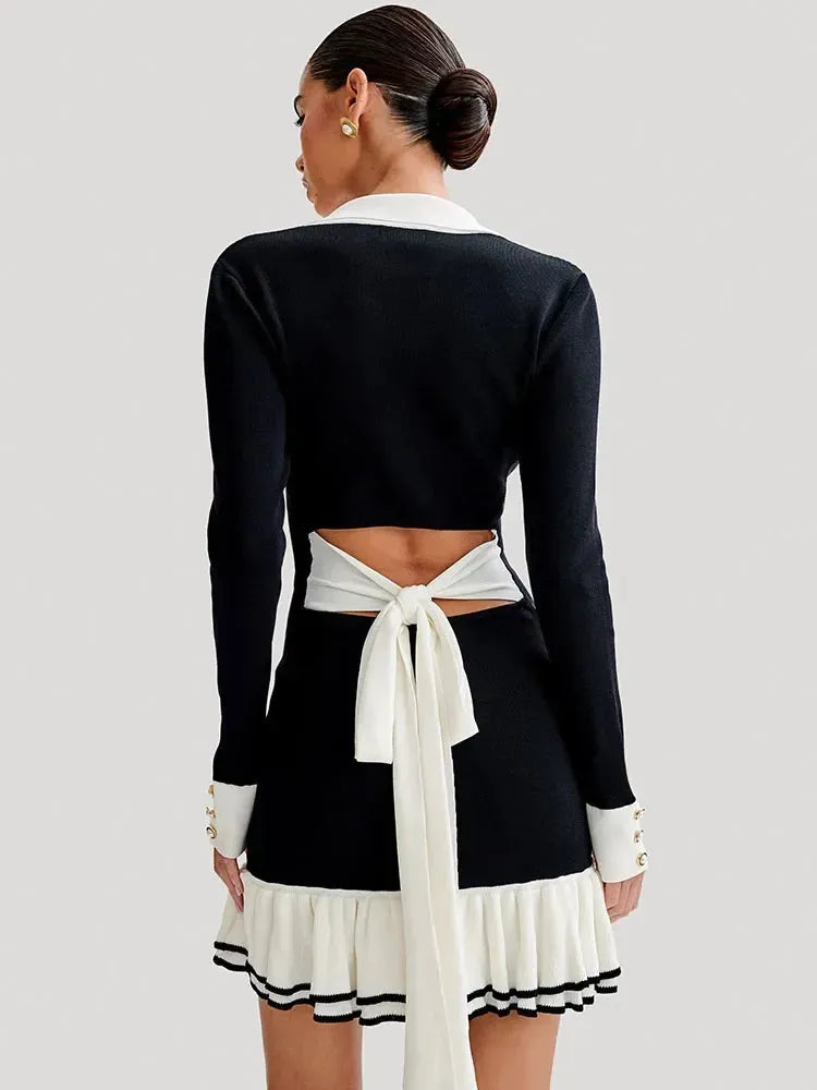 JESSICA | Elegant Black Dress with High Collar and High Waist