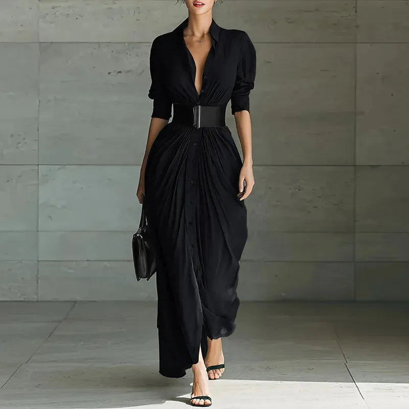 Belted Long Shirt Dress