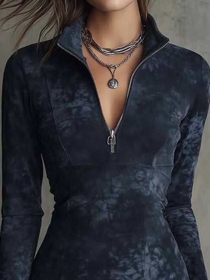 Faux Suede Bodycon Mini Dress with Front Zipper