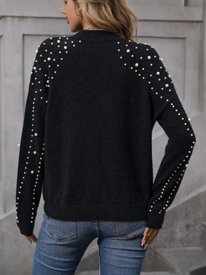 Long Sleeve Knit Sweater with Pearls
