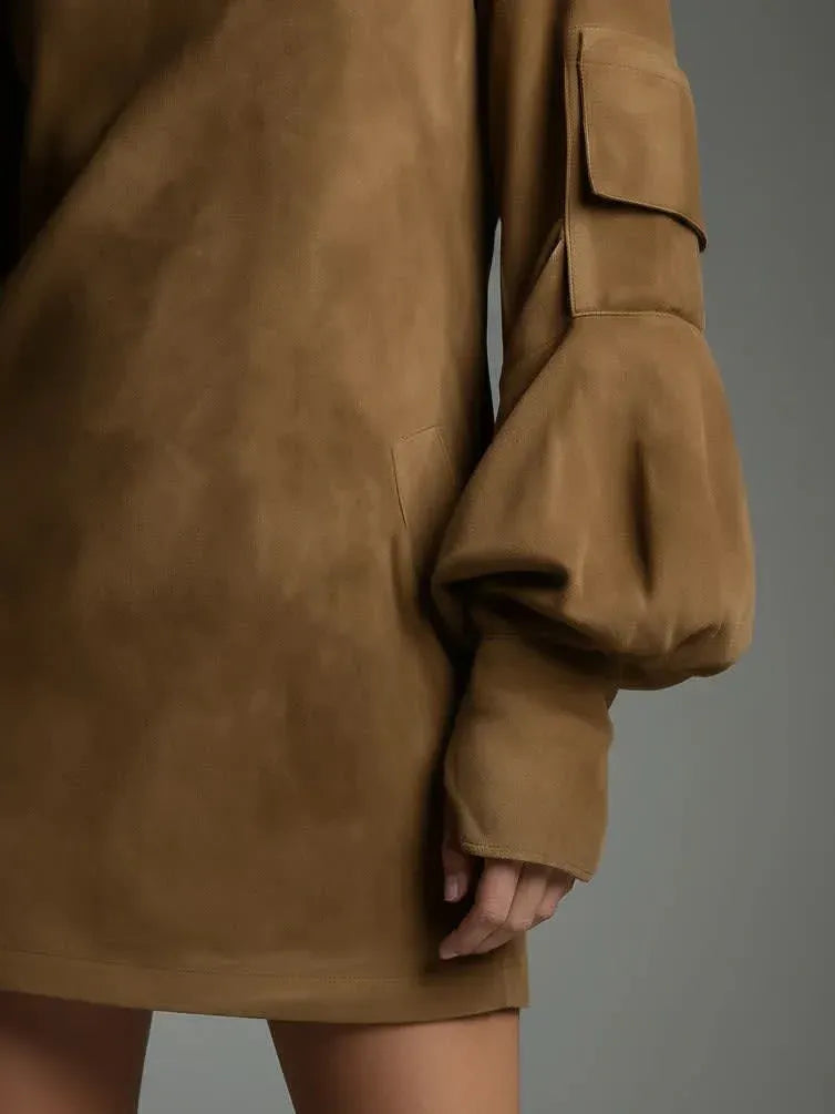 Turtleneck Suede Mini Dress