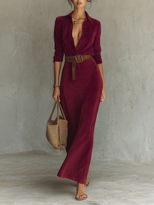 ISABELLE | Elegant Suede Lapel Dress