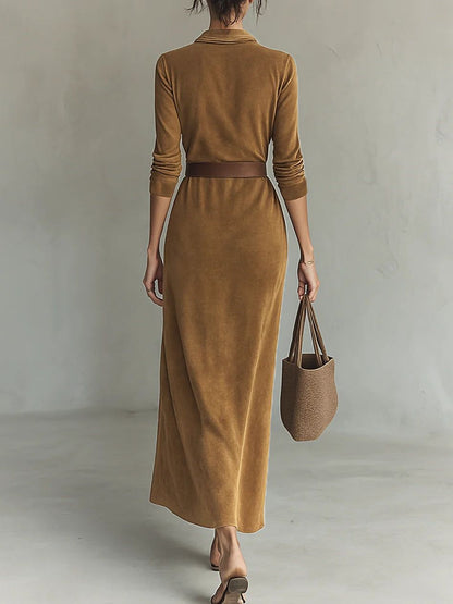 ISABELLE | Elegant Suede Lapel Dress