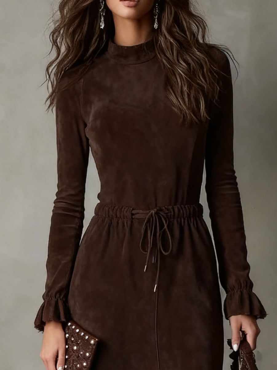 Long Suede Dress with Waist Ties