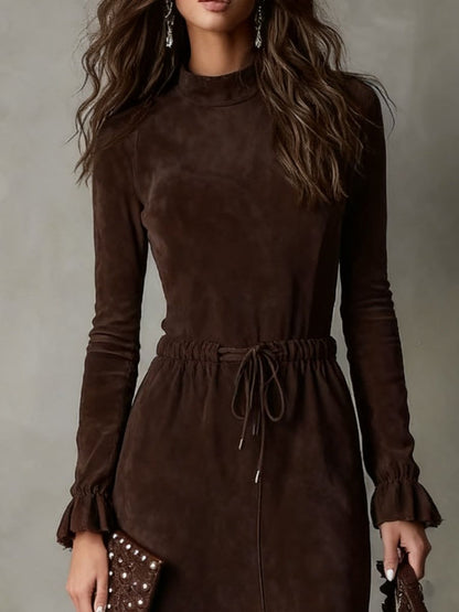 Long Suede Dress with Waist Ties