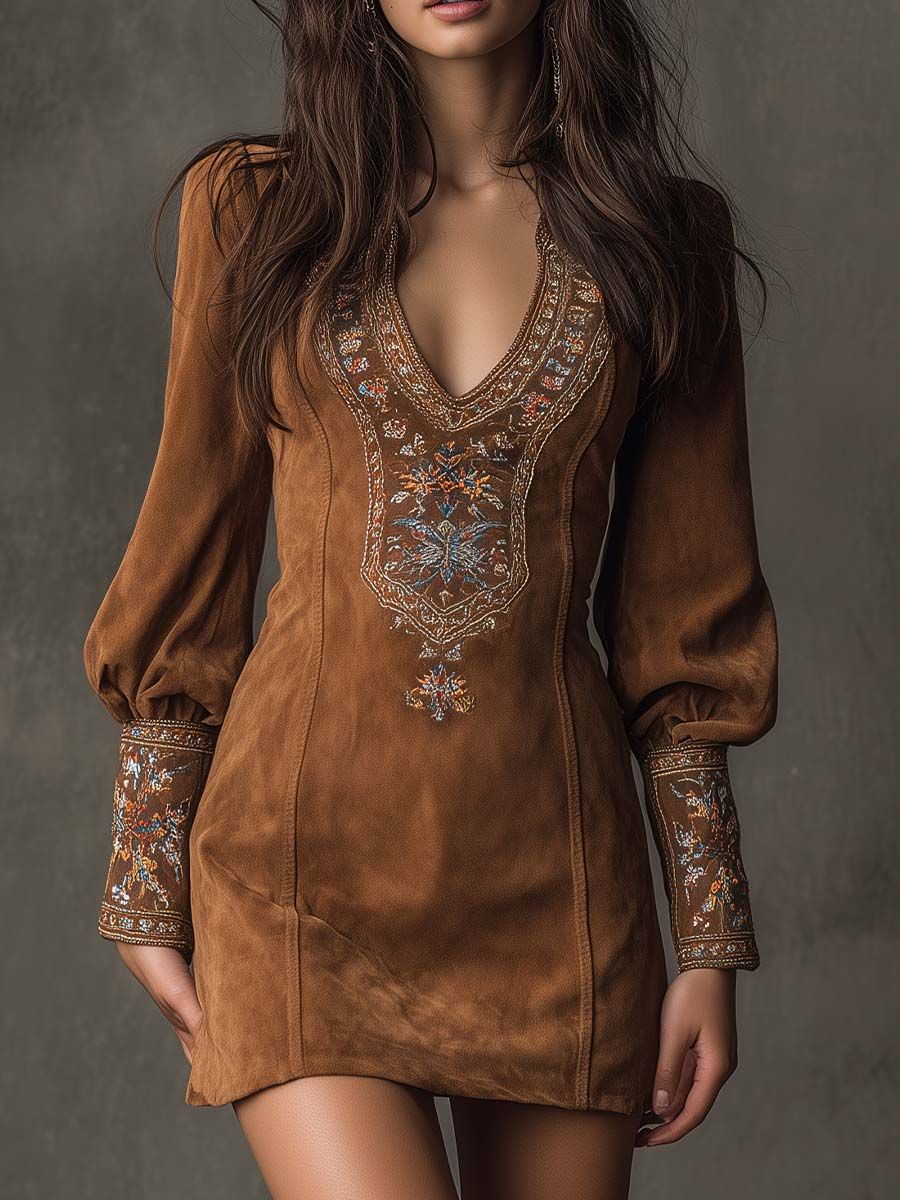 AMÉLIA | Embroidered Suede Mini Dress