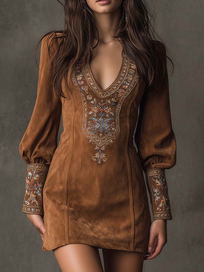 AMÉLIA | Embroidered Suede Mini Dress