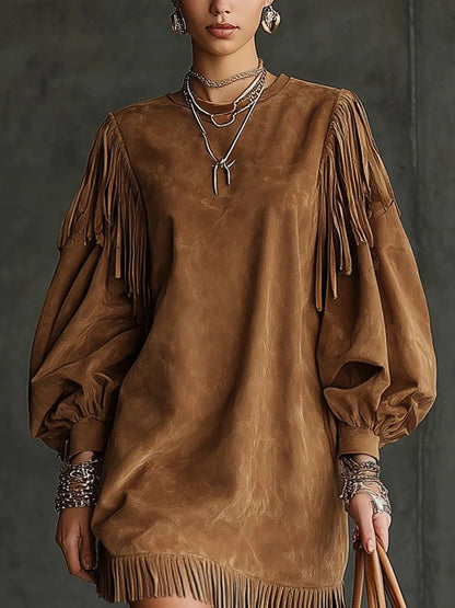 LOUNA | Suede Fringe Mini Dress