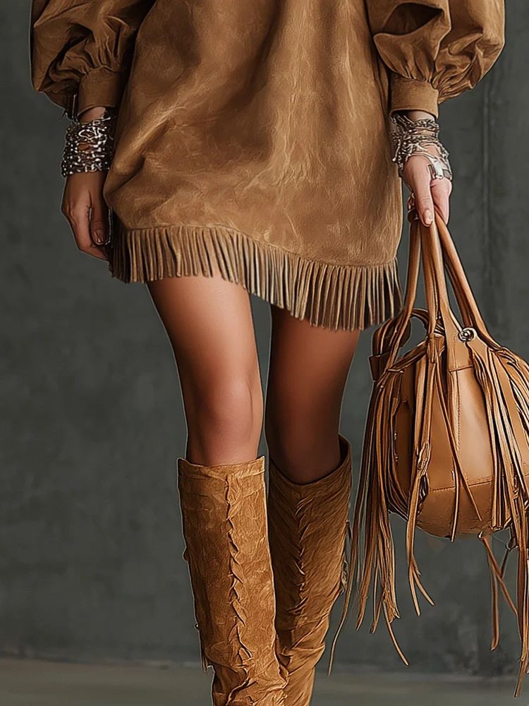 LOUNA | Suede Fringe Mini Dress