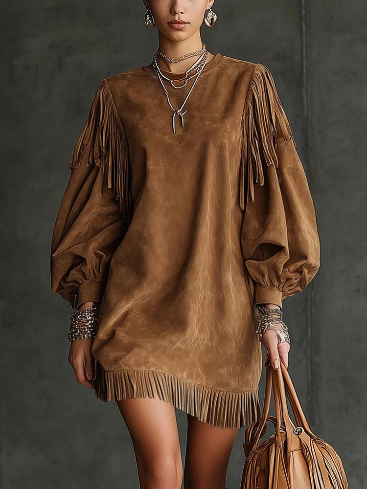 LOUNA | Suede Fringe Mini Dress