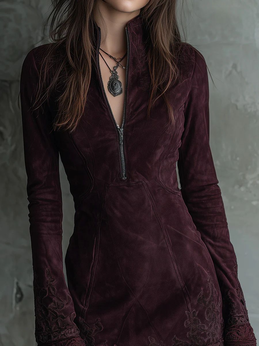 Embroidered Suede Dress