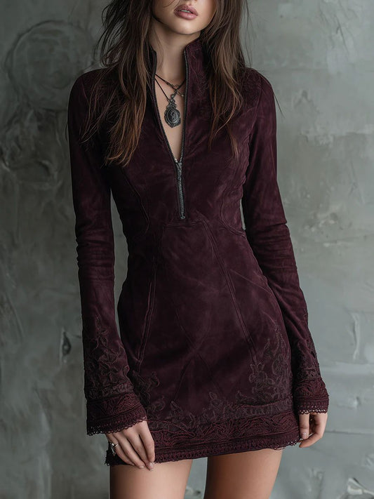 JADE | Embroidered Suede Dress