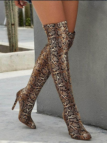 Brown Vintage Over-the-Knee Snakeskin Boots