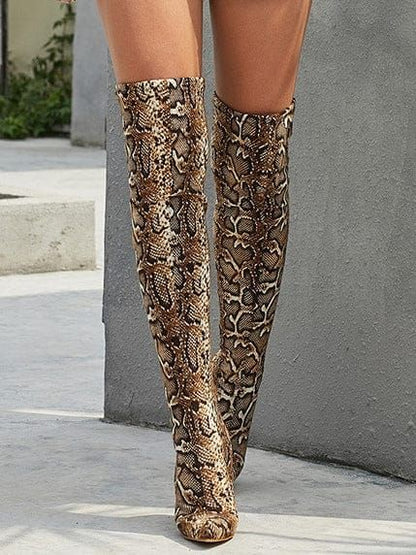 Brown Vintage Over-the-Knee Snakeskin Boots
