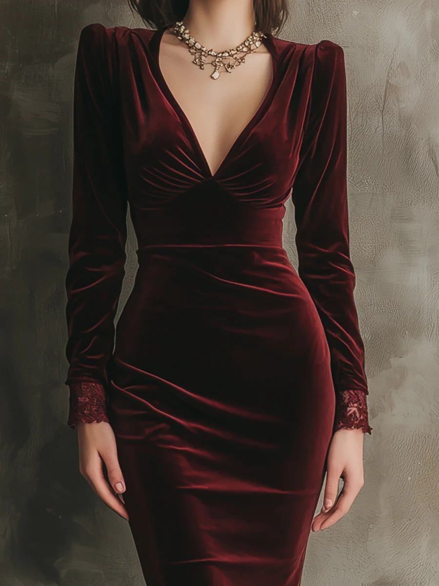 Elegant Lace Velvet Midi Dress - Subtle Luxury