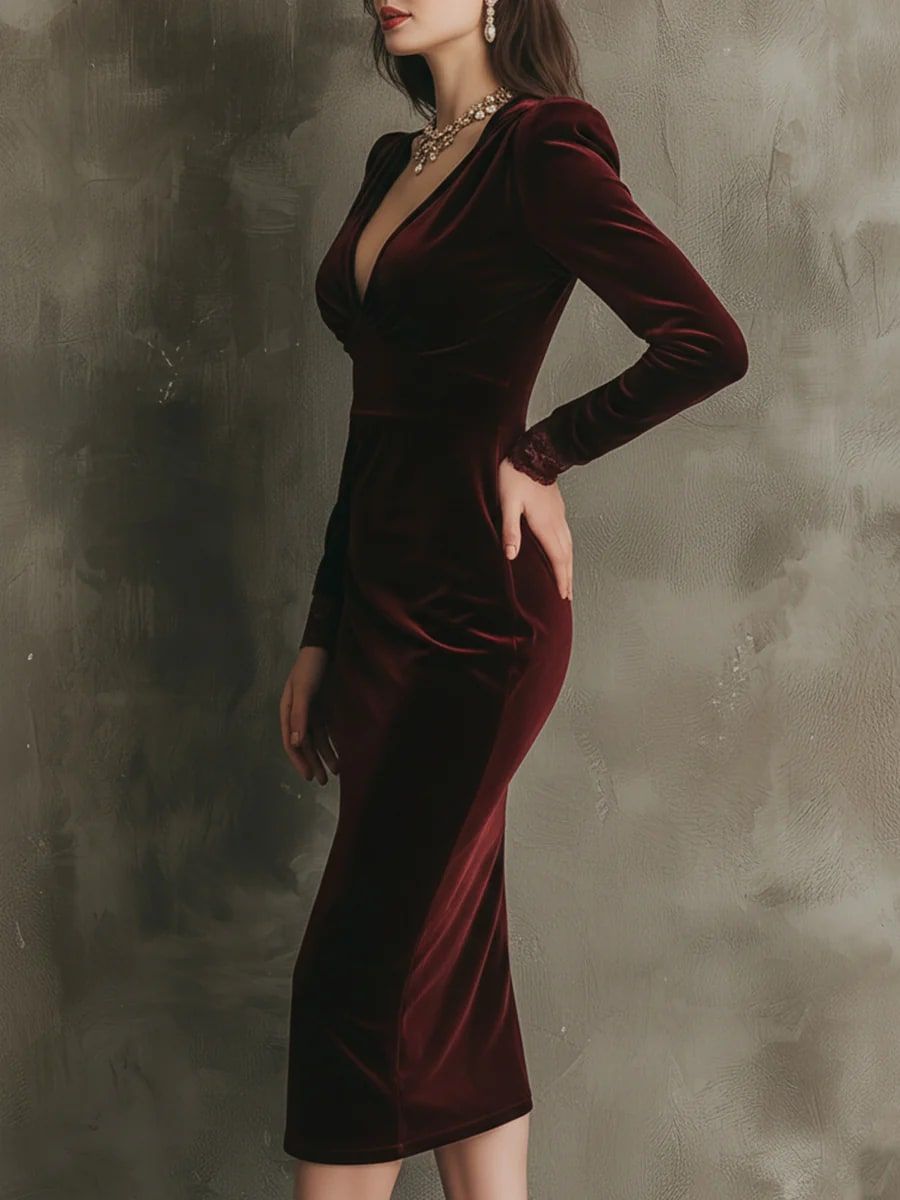 Elegant Lace Velvet Midi Dress - Subtle Luxury