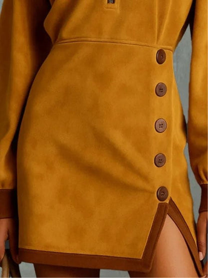 Ginger Yellow Half-Zip Slit Mini Dress