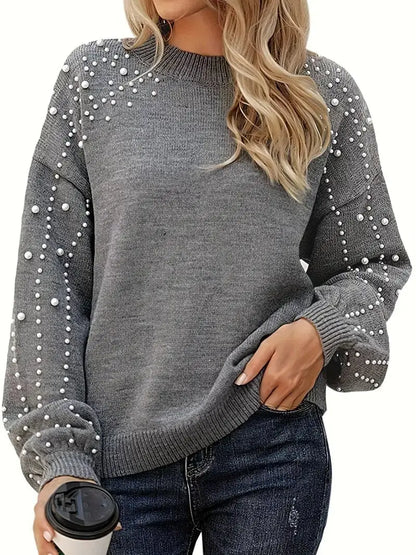 QUINLEE | Long Sleeve Knit Sweater with Pearls