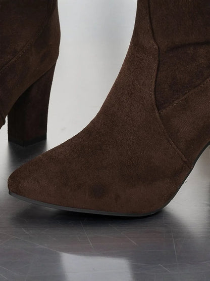 Chunky Heel Mid-Calf Faux Suede Boots