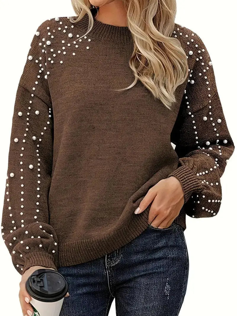 QUINLEE | Long Sleeve Knit Sweater with Pearls