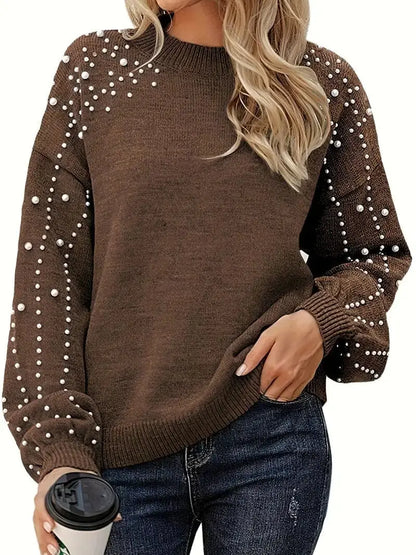 QUINLEE | Long Sleeve Knit Sweater with Pearls