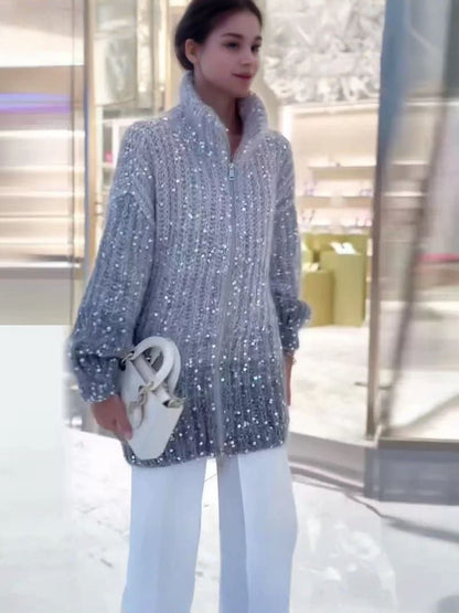 ZOÉ | Sequined Zip-Up Cardigan