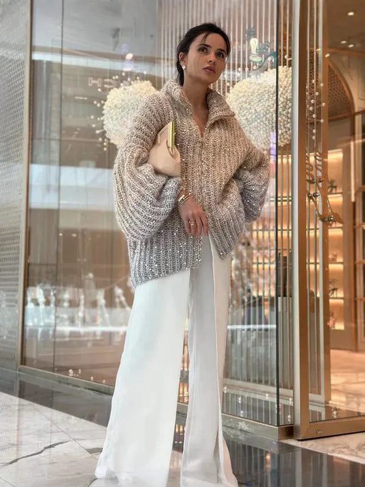 ZOÉ | Sequined Zip-Up Cardigan