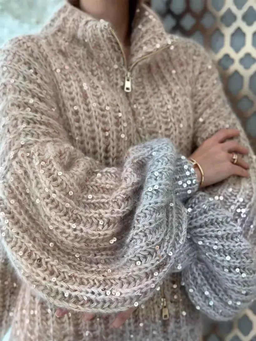 ZOÉ | Sequined Zip-Up Cardigan