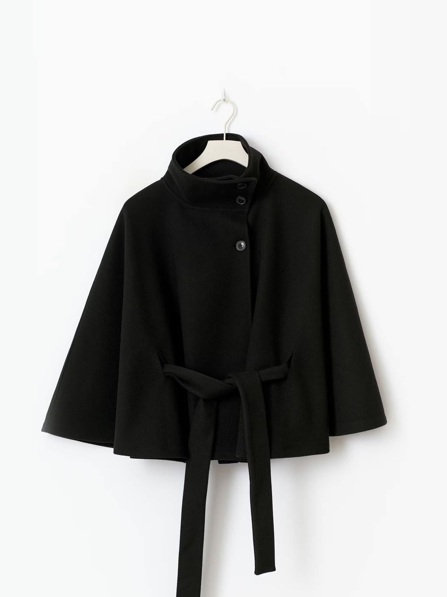 Stylish Women's Coat with Belt and High Collar