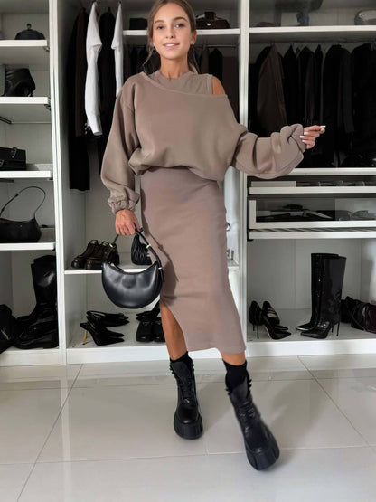 Off-Shoulder Top and Midi Skirt Set