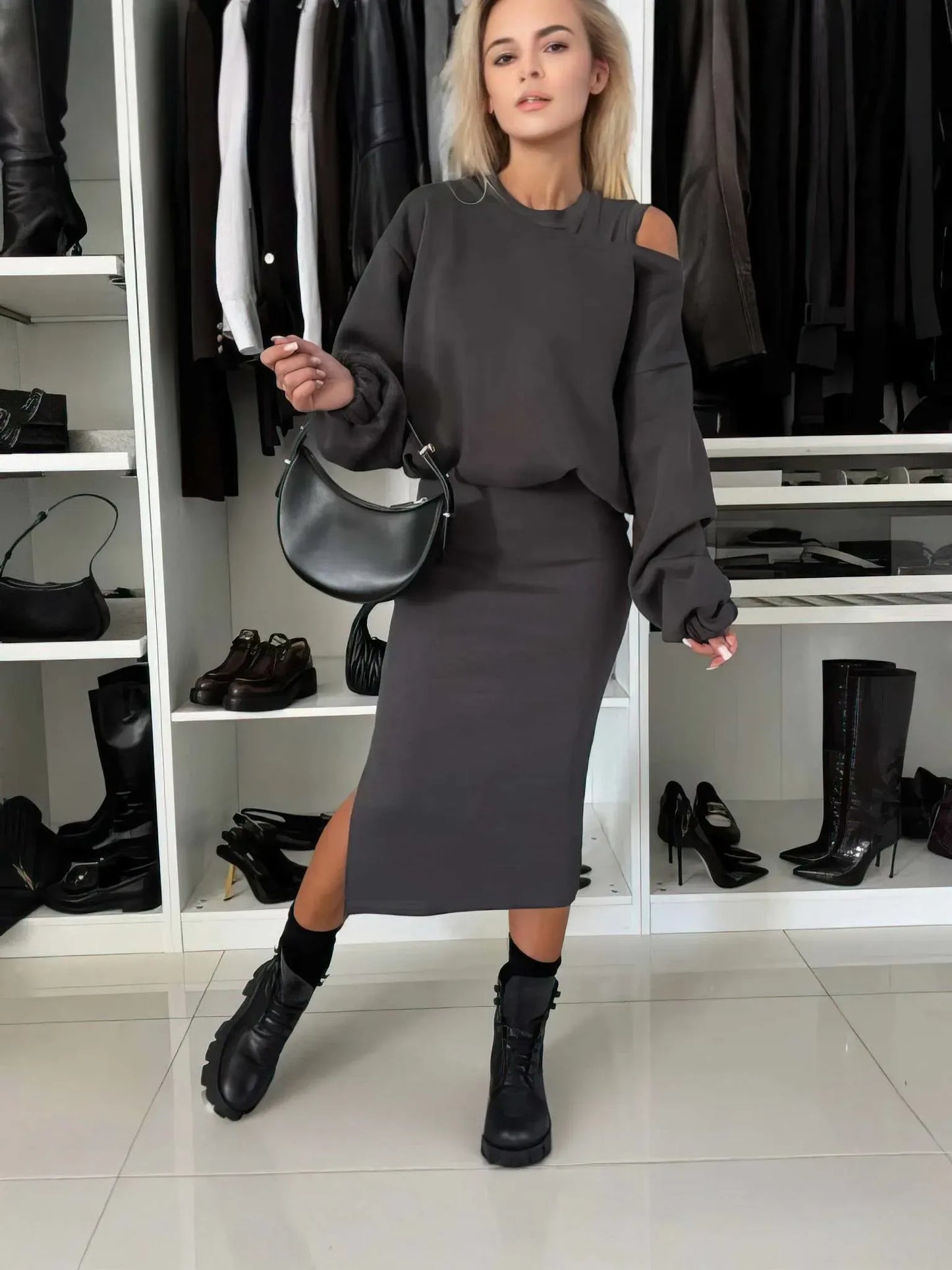 Off-Shoulder Top and Midi Skirt Set