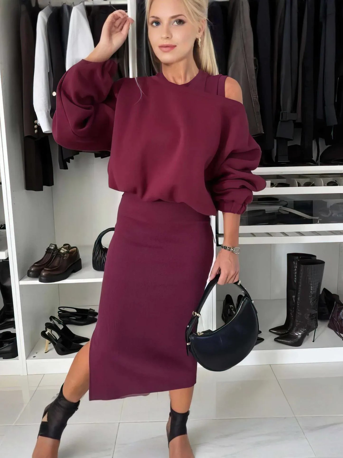 Off-Shoulder Top and Midi Skirt Set