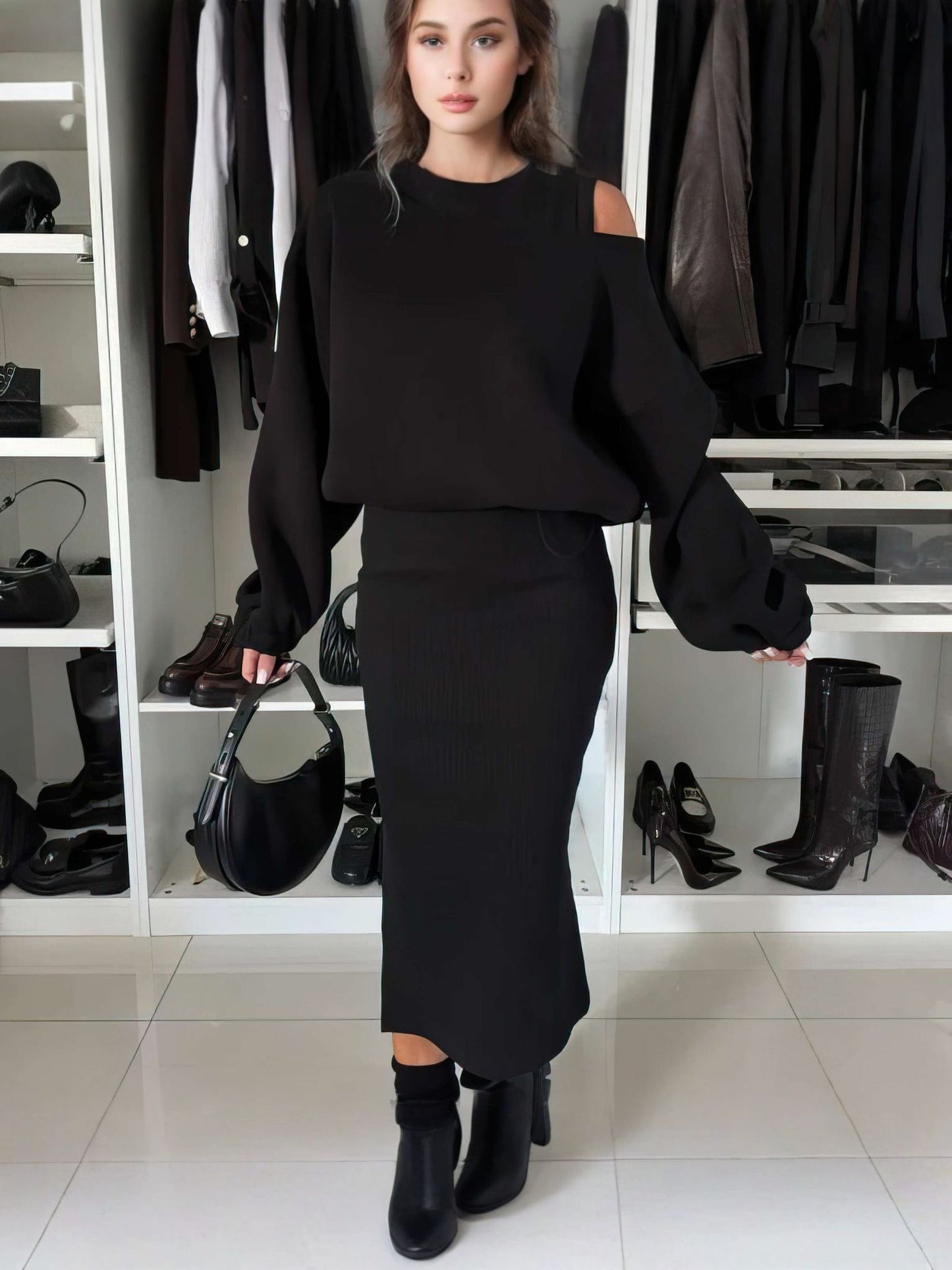 Off-Shoulder Top and Midi Skirt Set