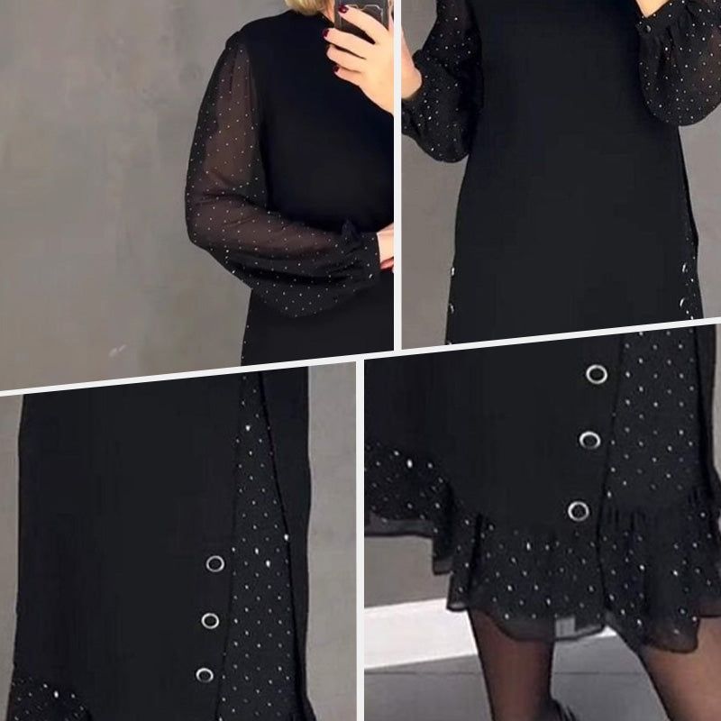Black Rhinestone-Embellished Round Neck Sweater