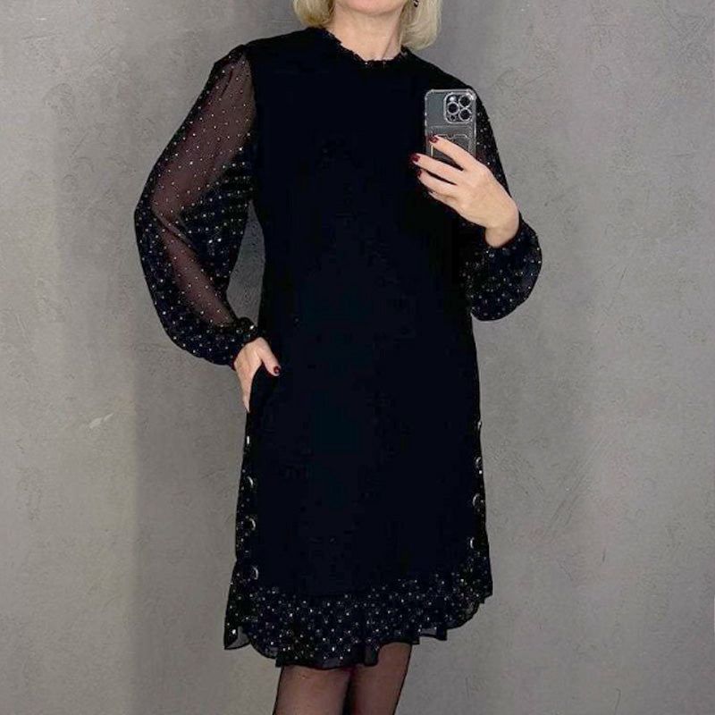 Black Rhinestone-Embellished Round Neck Sweater